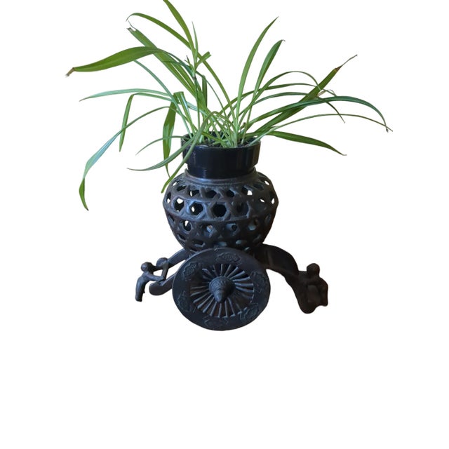 Vintage Japanese Cast Iron Planter on Wheeled Cart For Sale - Image 10 of 10