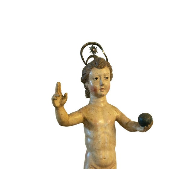 Flemish Artist, Jesus Salvator Mundi Sculpture, 17th Century, Wood For Sale - Image 5 of 9