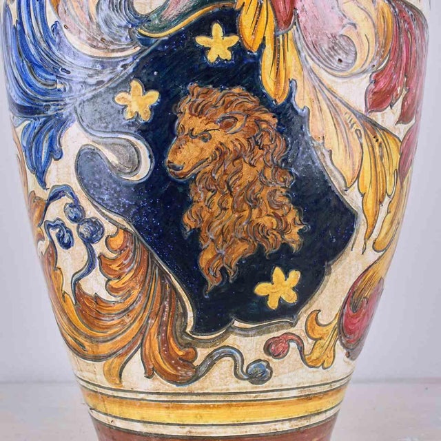 Enamelled Terracotta Vase with Floral Motifs For Sale - Image 5 of 7
