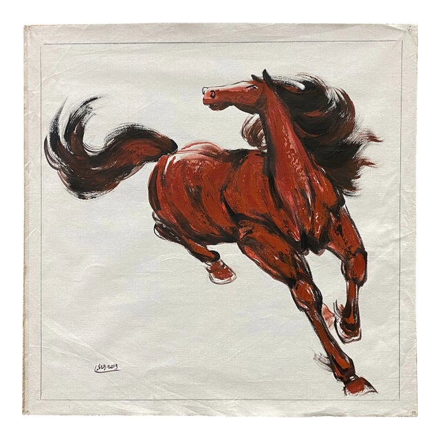 Oil Paint Canvas Art Brick Red Artistic Racing Horse Wall Decor Painting For Sale