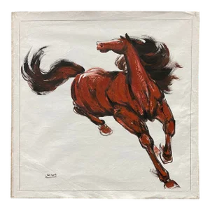 Oil Paint Canvas Art Brick Red Artistic Racing Horse Wall Decor Painting