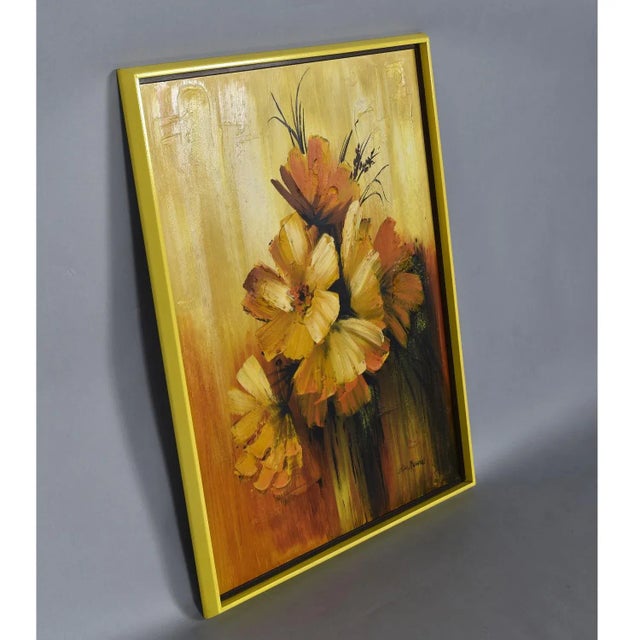 Yellow Eric Marshall Yellow and Orange Mid-Century Modern Flower Painting For Sale - Image 8 of 12