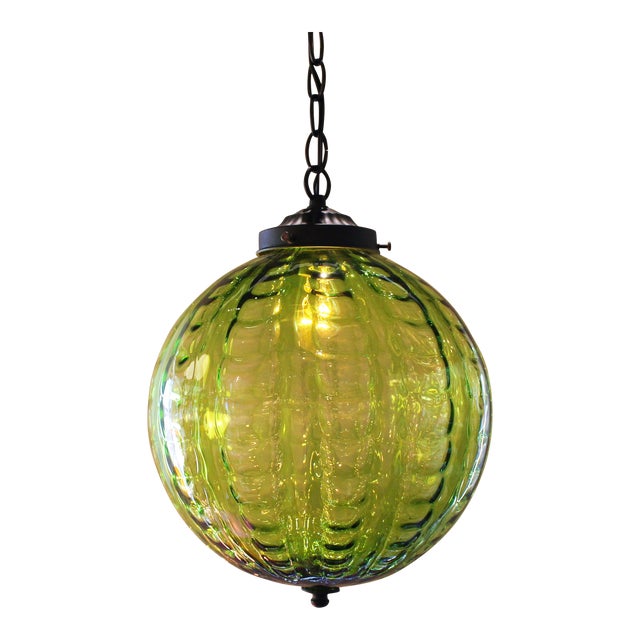 Mid-Century Green Globe Pendant Light | Chairish