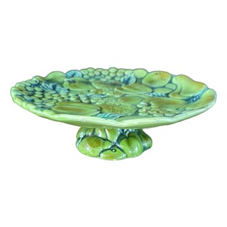 1960s Inarco Japan E2606 Green Majolica-Style Fruit Pedestal Compote For Sale