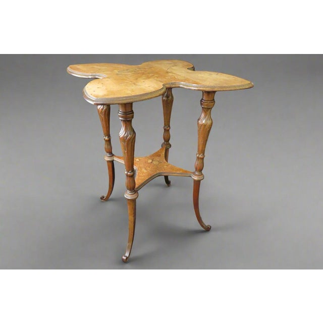 Late 19th Century Stunning Emile Galle Quatrefoil 2 Tier Marquetry Art Nouveau Lamp Table For Sale - Image 5 of 12