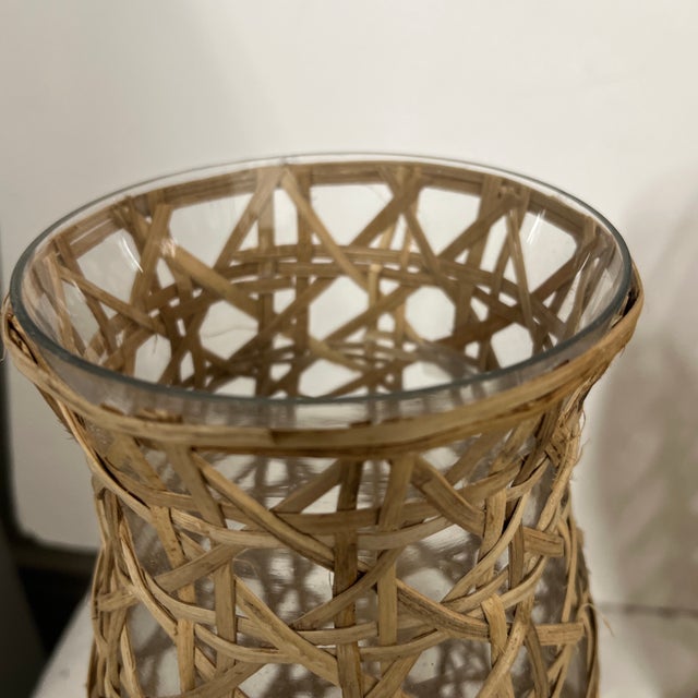 Late 20th Century Cane and Glass Hurricane Globe Candleholder Covers - a Pair For Sale - Image 5 of 6