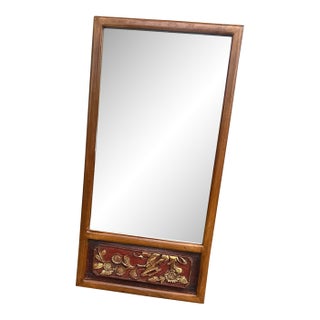 Stunning Vintage Mid-Century Chinese Gilt & Red Lacquer Hand-Carved Chinoiserie Wall Mirror - Hollywood Regency Style For Sale