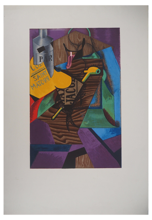 Juan Gris, Composition cubiste à la pipe et au journal, Lithograph, 1974