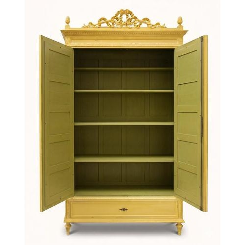 Louis XVI Yellow Painted Mirror Door Armoire For Sale - Image 3 of 14