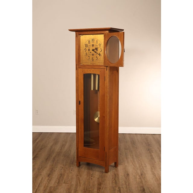 Mission Stickley Mission Collection Oak Tall Case Clock For Sale - Image 3 of 18