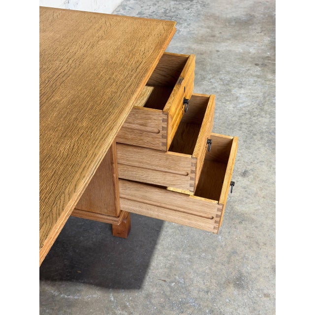 Brown In Style of Henning Kjærnulf Oak Executive Desk With 6 Drawers Open Bookshelf Denmark Mid-Century Modern 1960s For Sale - Image 8 of 13