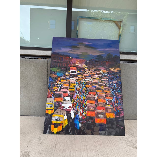 I painted A Thousand Daily Journeys (Lagos, Evening) to capture the energy, movement, and pulse of daily life in Lagos....