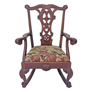 Antique 1890s Geo. C. Flint Co. Chippendale Mahogany Rocking Chair Claw Foot For Sale