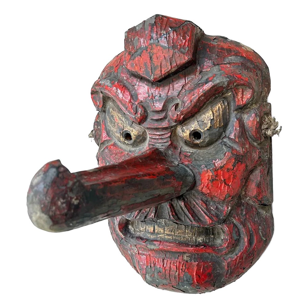 【八福】　鴉天狗　木彫り　年代物　手彫　TENGU MASK JAPAN Authentic Wooden Tengu Mask, Japan, 1920s | Chairish