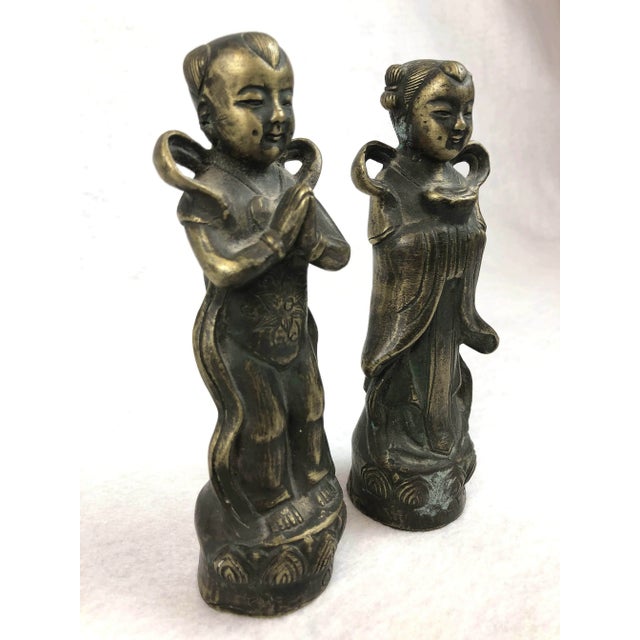 1920s Antique Chinese Brass Children Statues - a Pair For Sale - Image 4 of 11