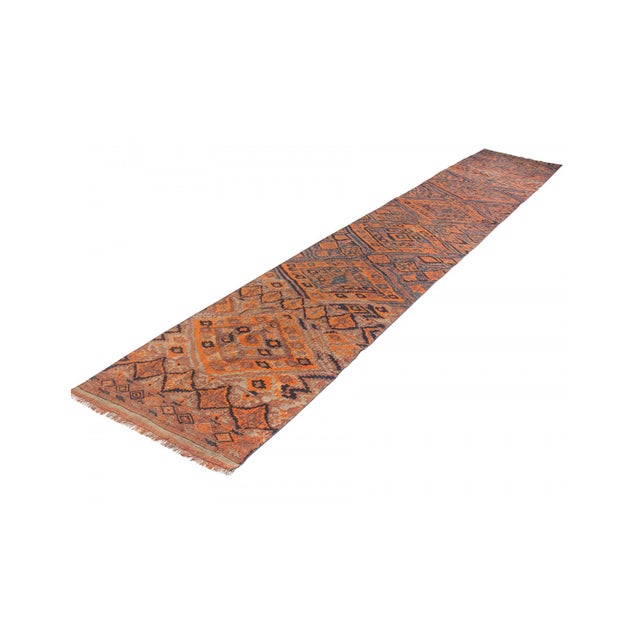 Orange & Blue Long Vintage Kilim Runner - 3`3" X 22`4" For Sale - Image 4 of 6