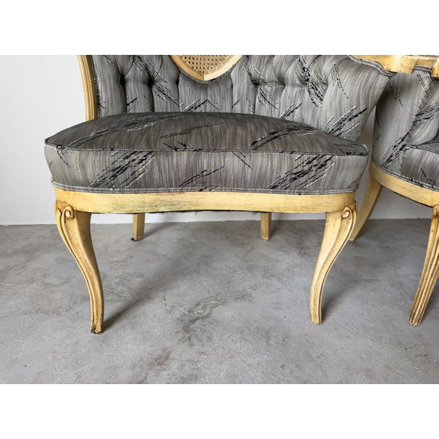 Vintage Hollywood Regency Cane Back Tufted Lounge Chairs - A Pair For Sale - Image 13 of 13
