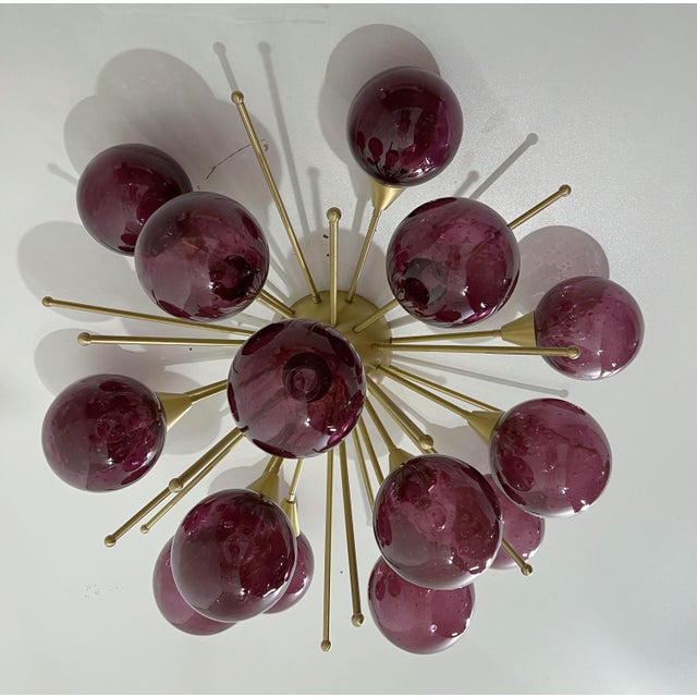 Fabio Ltd 21st Century Mezzo Satin Brass Amethyst Bubbles Murano Flush Mount by Fabio LTD For Sale - Image 4 of 10