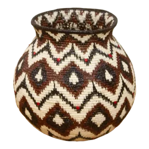 Rare Tribal Motif Rounded Basket From Panama