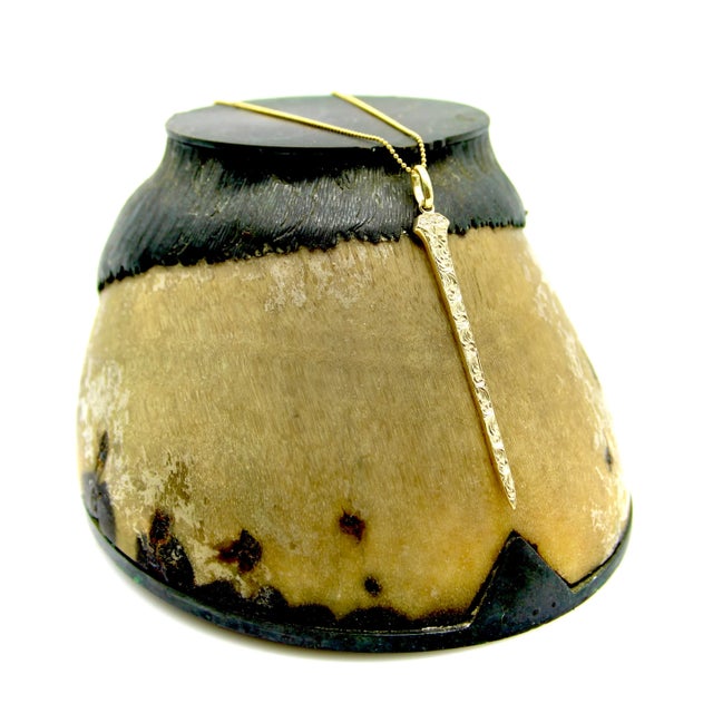 14k Gold Hand Engraved Lucky Nail Pendant With Diamonds For Sale - Image 9 of 9