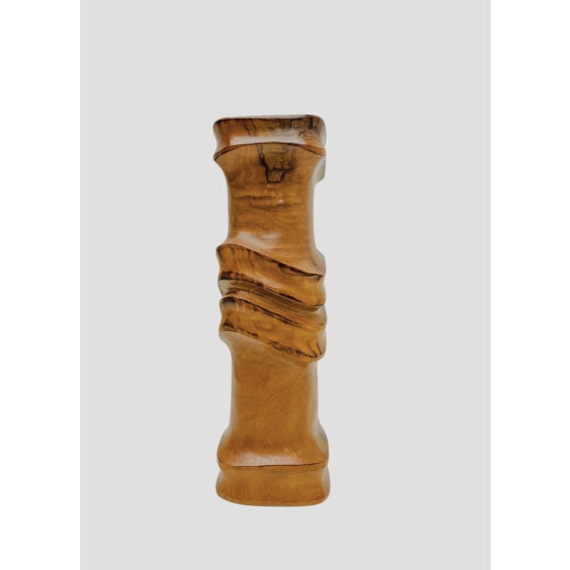 Brown Mid-Century Hand-Crafted Sculpted Olive Wood Vase, 1970s For Sale - Image 8 of 8