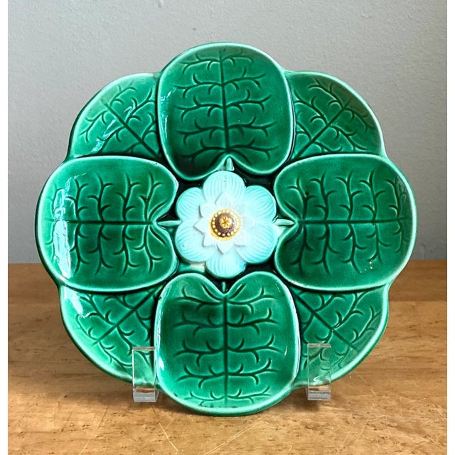 19th Century Vintage Majolica Lily Pad Plate For Sale - Image 5 of 12