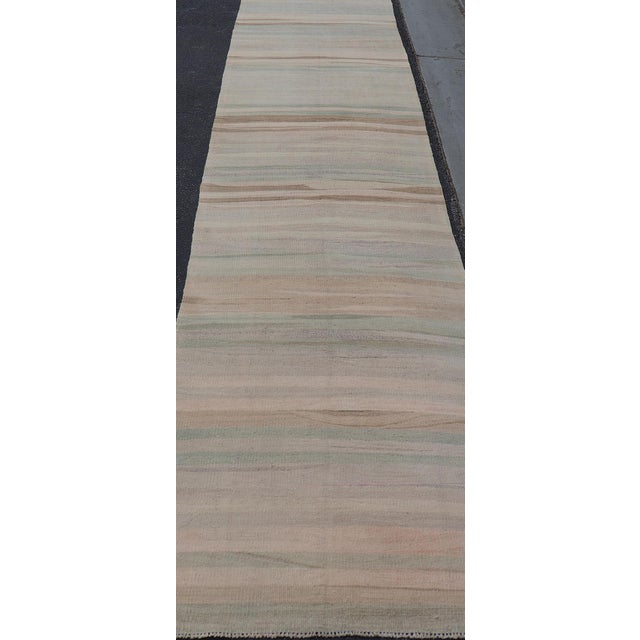 Taupe Subtle Horizontal Stripe Design Turkish Vintage Kilim Runner in Soft Pastels For Sale - Image 8 of 12
