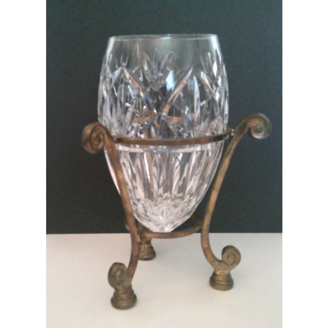 VTG Fifth Avenue 24% Lead Crystal Floral Vase With Brass Pedestal Stand 10" Rare For Sale - Image 4 of 11