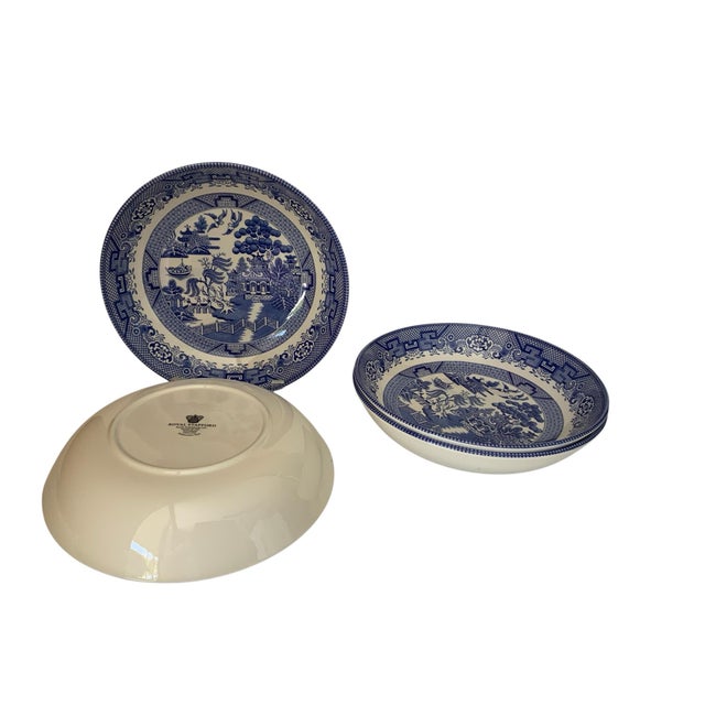 Set of 4 Royal Stafford Blue Willow Pasta Bowls Made in England 2009-2025. Approx. 1 7/8" High x 8 7/8" Diameter x 8 7/8"...