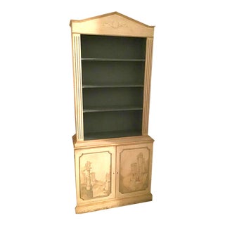 Early 20th Century Antique Hand-Painted Bookcase with Cabinet Storage and Custom Murals For Sale