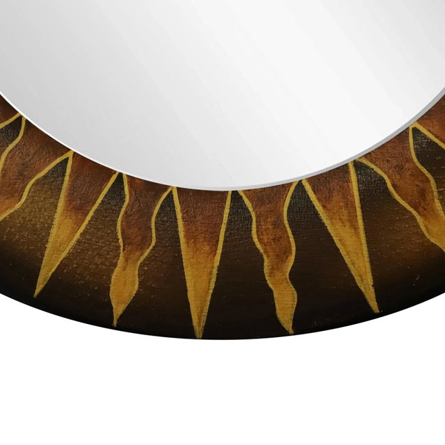 Circular Faux Leather Wooden Mirror Frame For Sale In New York - Image 6 of 7