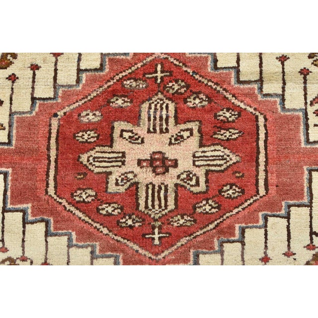 Ivory Karajeh Runner 3'6'' X 10'6'' Ivory Wool Tribal Semi-Antique Hand-Knotted Rug For Sale - Image 8 of 15