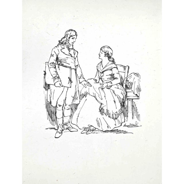 Bernard Naudin, The Conversation, Woodcut Print, Early 20th-Century For Sale