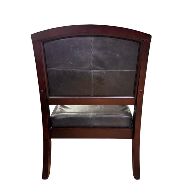 Contemporary Contemporary Dark Wood & Black Leather Sculptural Armchair For Sale - Image 3 of 8