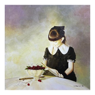 Michael Gorban, Bowl of Cherries, Large Hand Signed Giclee on Canvas, 30 X 30 In. Stretched, 1999 For Sale