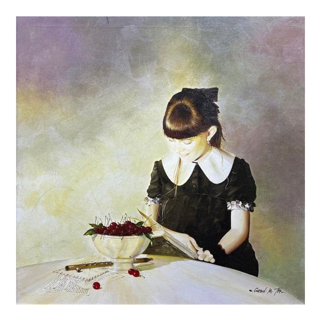 Michael Gorban, Bowl of Cherries, Large Hand Signed Giclee on Canvas, 30 X 30 In. Stretched, 1999 For Sale