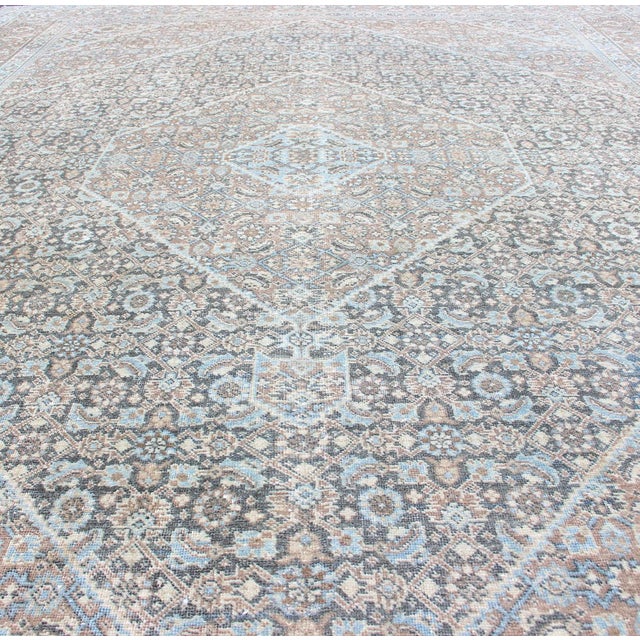 Tribal Medium Blue and Gray Background Persian Tabriz Rug With All-Over Herati Design 8'6 X 11'7 For Sale - Image 3 of 18