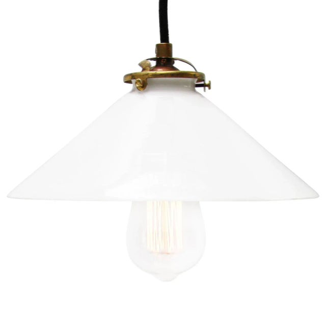 Metal Mid-Century French Opaline Glass and Brass Pendant Lamp For Sale - Image 7 of 7