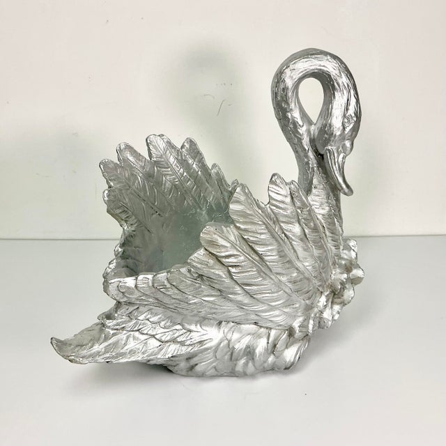 Vintage Hollywood Regency Chippendale Coastal Silver Gilt Swan Centerpiece or Planter. For Sale - Image 15 of 18