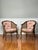 Pair of Louis XV style walnut and cane barrel back Bergere chairs in red and white toile, mid to late 20th century. The...