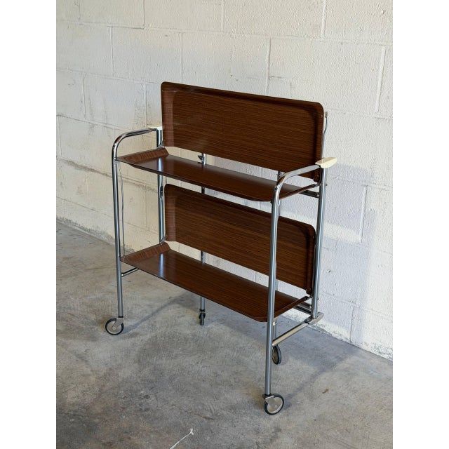 Metal Teak Folding Two-Tier Bar Cart Germany Mid-Century Modern 1960s For Sale - Image 7 of 11