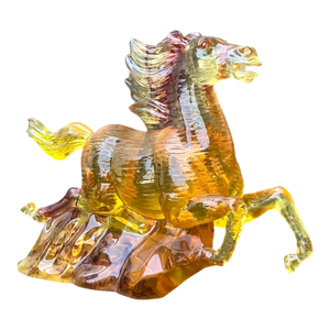 Vintage Amber Cast Lucite Running Horse Sculpture