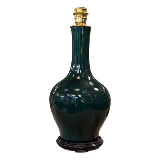 Dark Green Glazed Ceramic Lamp, 1950s For Sale