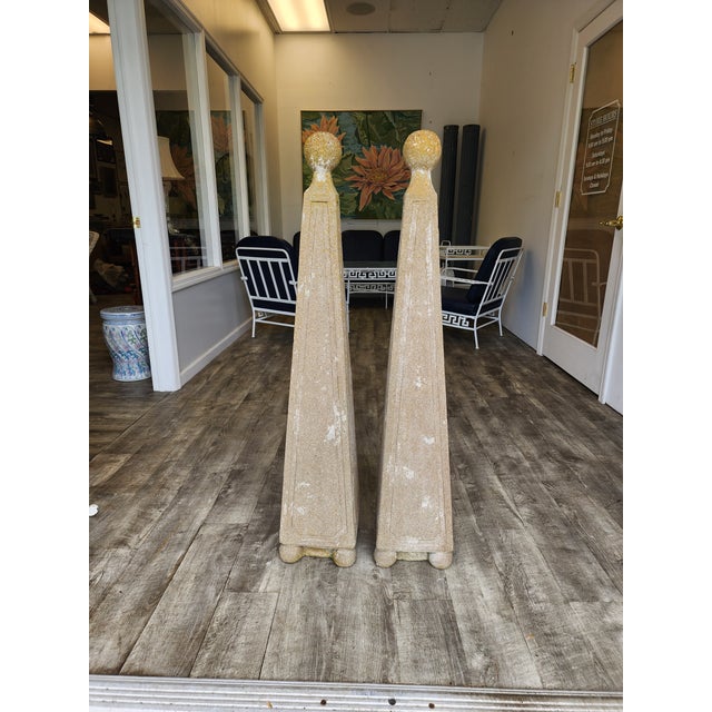 David Hicks Pair of Vintage Mid-Century French Style Cement Garden Obelisks For Sale - Image 4 of 13