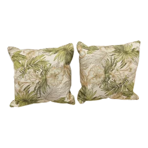 1970s Coastal Tapestry Brocade Tropical Floral Pillows- a Pair