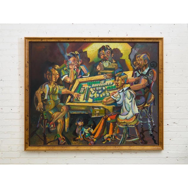 Burnt Orange Late 20th Century Cubist Mahjong Original Painting For Sale - Image 8 of 9
