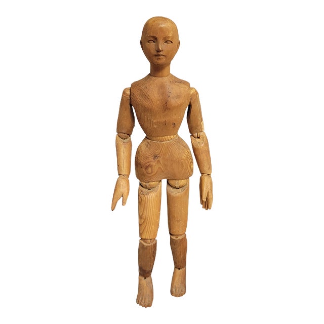 19th C Antique Hand-Carved Wooden Artist’s Lay Figure, Articulated Mannequin For Sale