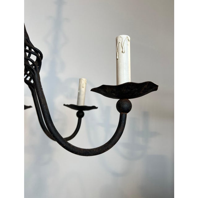 Gothic Large 8-light Wrought Iron Chandelier. French Work. Circa 1950 For Sale - Image 3 of 12
