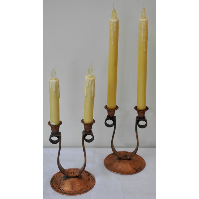 Mid Century Handmade Hammered Copper Double Candlesticks - a Pair For Sale In Nashville - Image 6 of 13