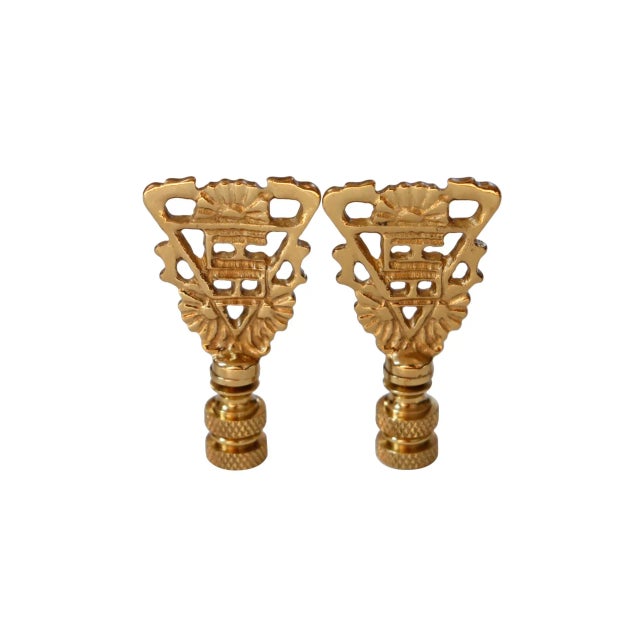 Brass Aztec Style Lamp Finials - a Pair For Sale - Image 4 of 4